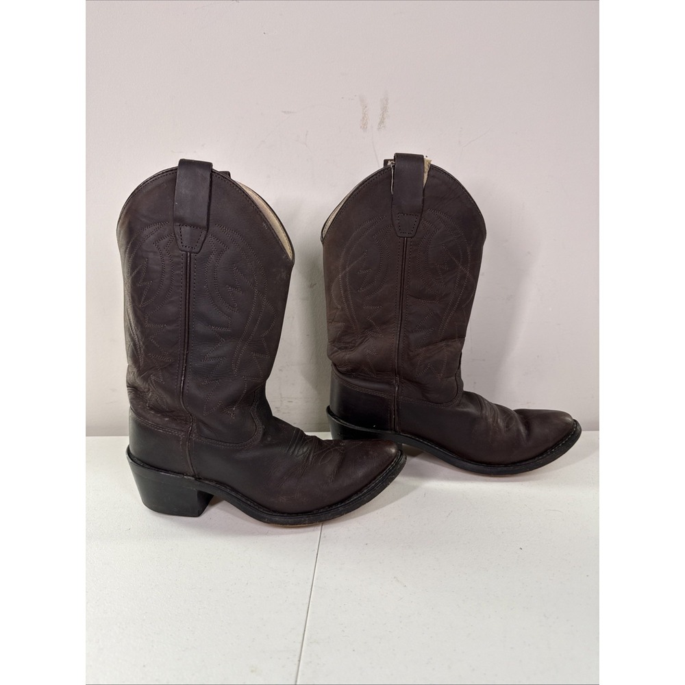 Old West Youth Size 4 Or 5 D Brown Leather Cowboy‎ Western Pointed Toe Boots